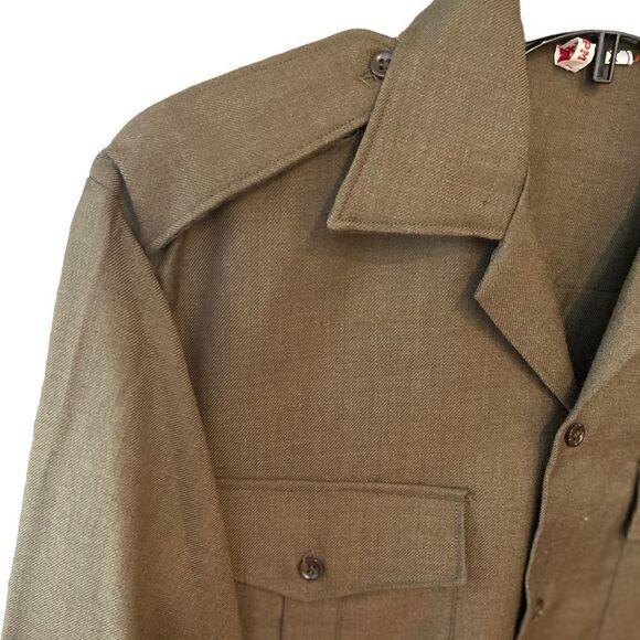 Military Army Green Outdoor Camping Wool Blend Heavy Long Sleeve Collar Shirt - Picture 5 of 7